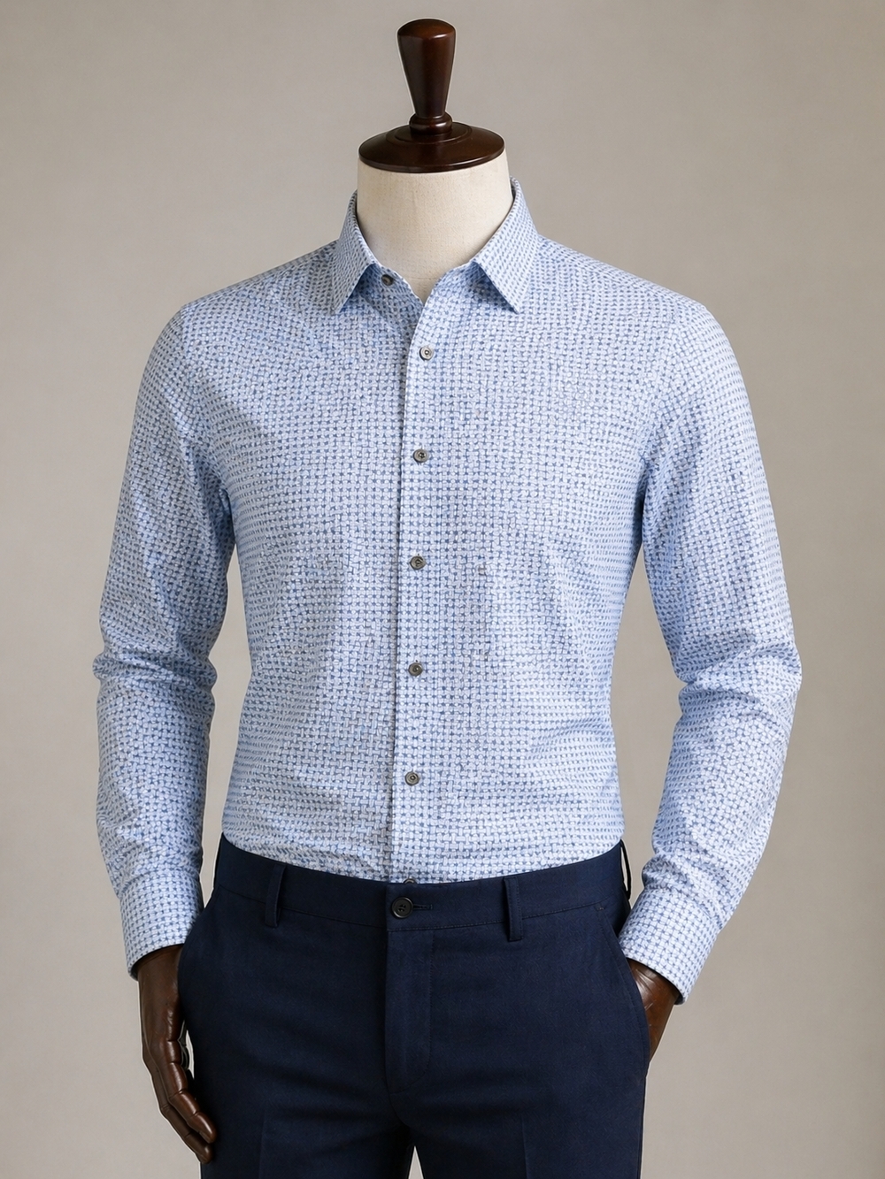 Alfani Light Blue Micro-Pattern Dress Shirt